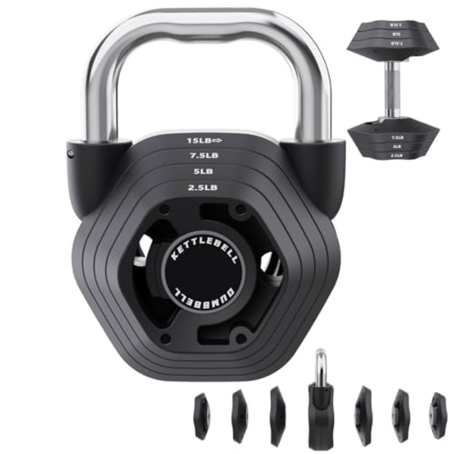 Home Gym Dumbbell Set - 2-in-1 Adjustable Kettlebell 15-45LB Weight Set