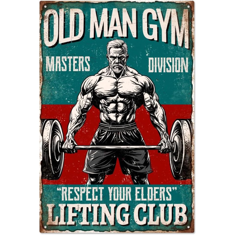 Home Gym Decor - Vintage Old Man Gym Metal Tin
