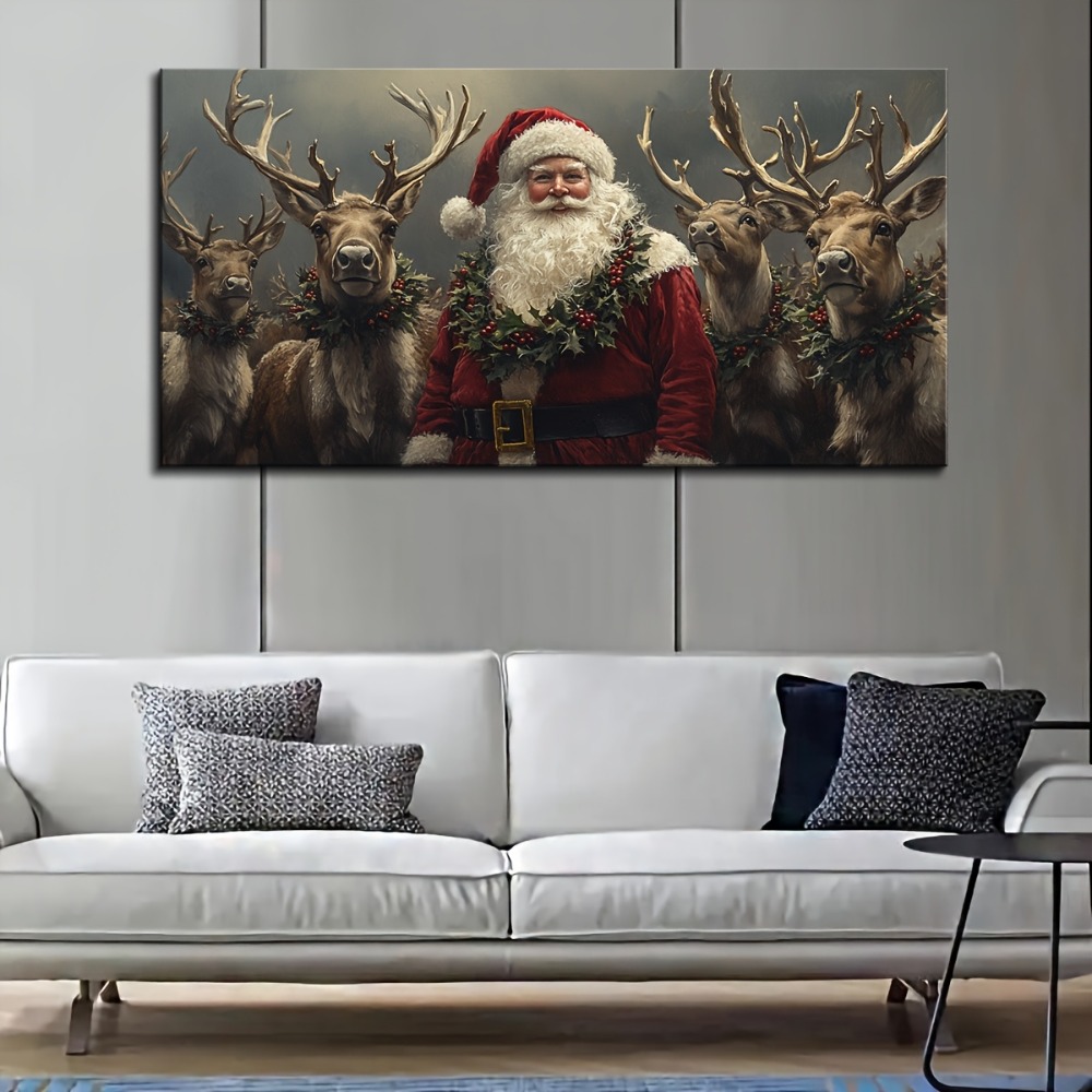 Home Gym Decor - Santa and elk mural decorated poster,