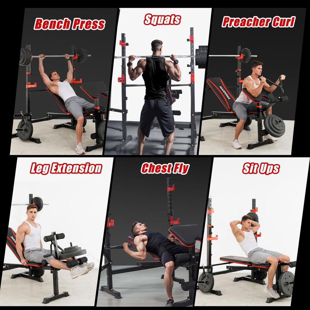 6 in 1 Weight Bench Set with L - Barbell Curl Bar recension och pris