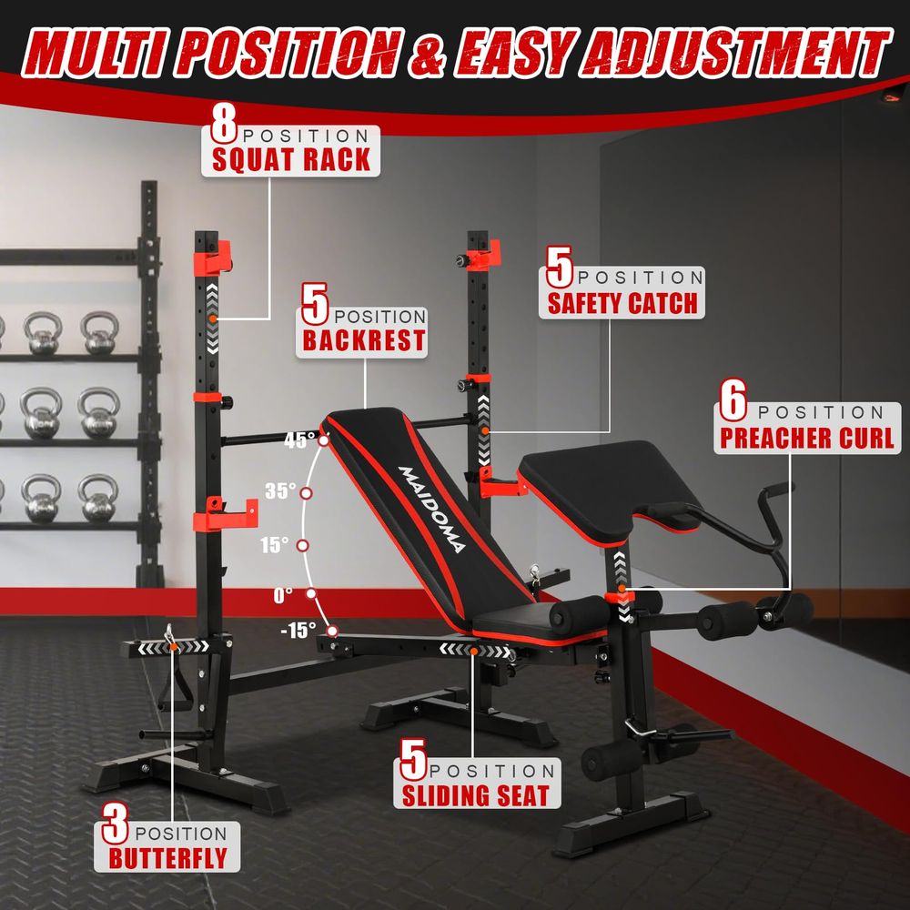 6 in 1 Weight Bench Set with L - Barbell Curl Bar recension och pris