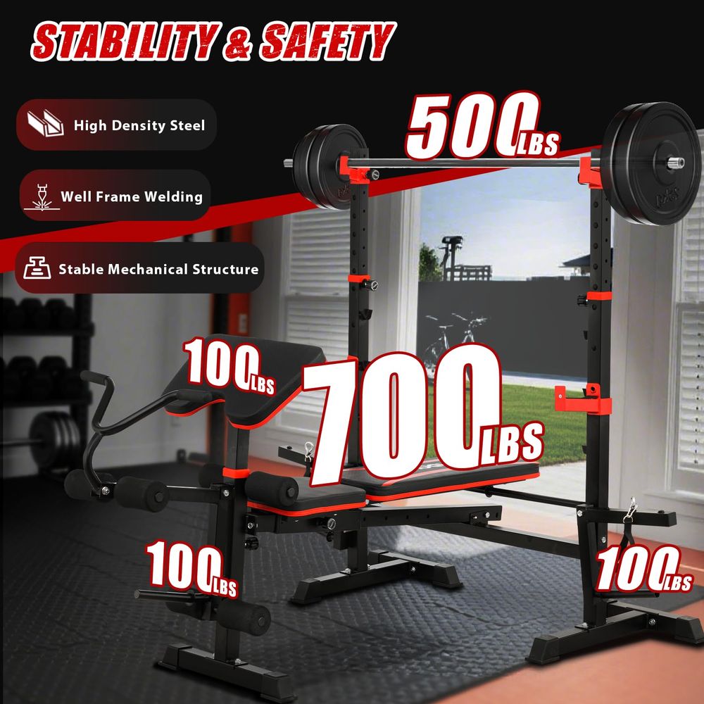 6 in 1 Weight Bench Set with L - Barbell Curl Bar recension och pris