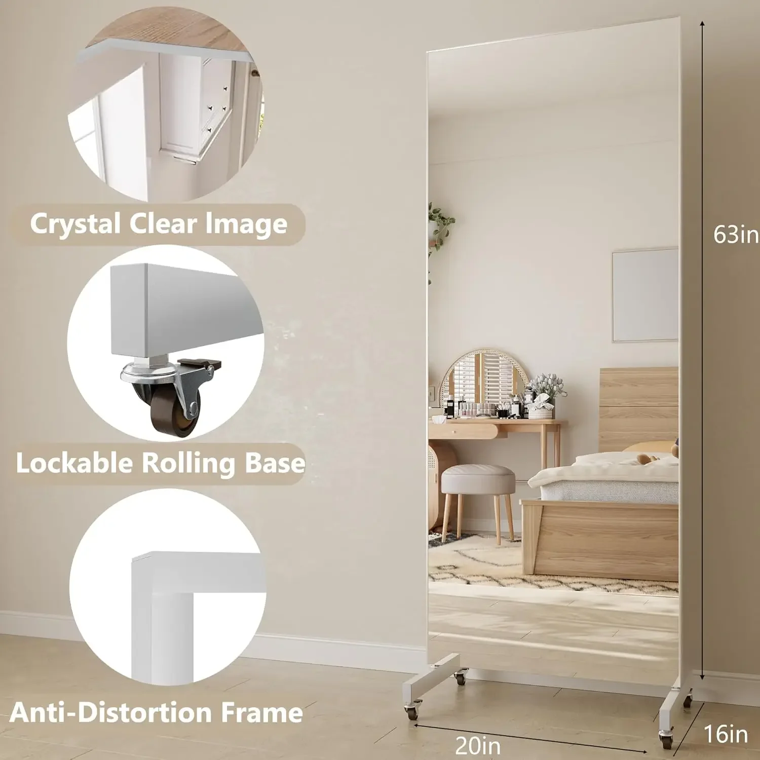 Rolling Floor Mirror With Whee - Home Gym Yoga Room recension och pris